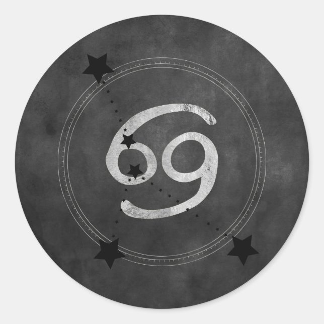 Cancer zodiac constellation black silver astrology classic round sticker (Front)