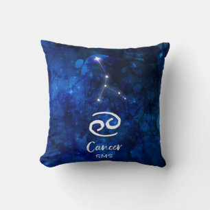 Cancer Zodiac Constellation Blue Galaxy Monogram Cushion