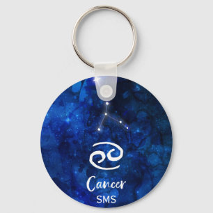 Cancer Zodiac Constellation Blue Galaxy Monogram Key Ring