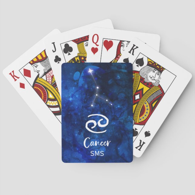 Cancer Zodiac Constellation Blue Galaxy Monogram Playing Cards (Back)