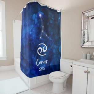 Cancer Zodiac Constellation Blue Galaxy Monogram Shower Curtain