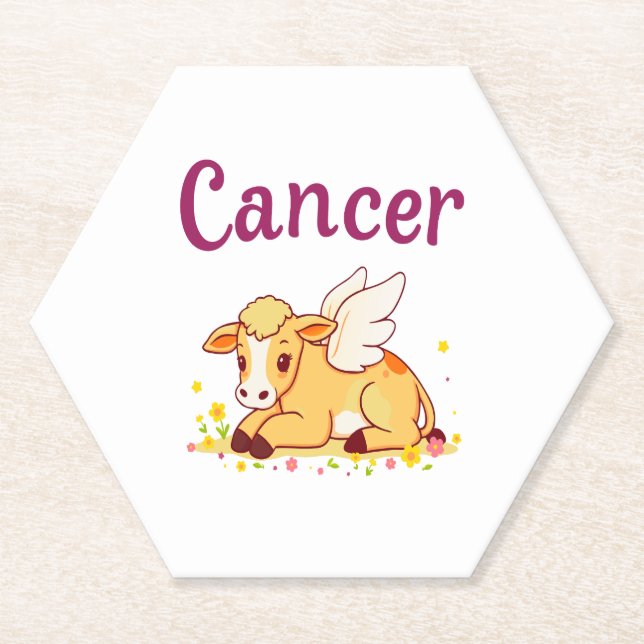 Cancer Zodiac Cow Png, Cute Cancer Paper Coaster (Front)