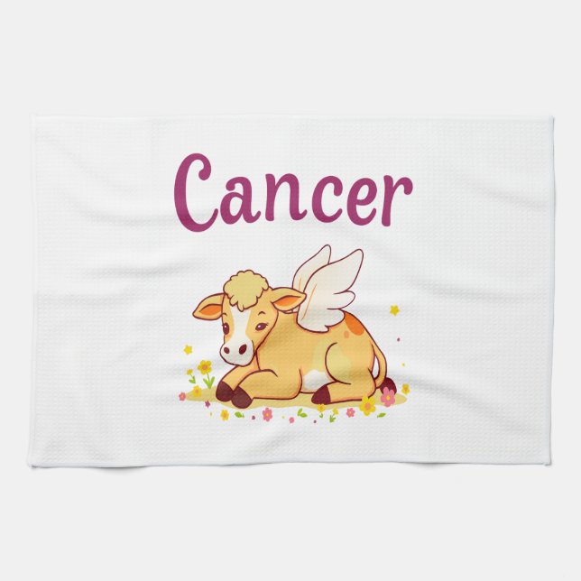 Cancer Zodiac Cow Png, Cute Cancer Tea Towel (Horizontal)