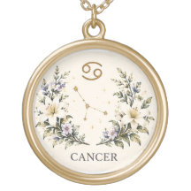 CANCER ZODIAC FLORAL GOLD TONE