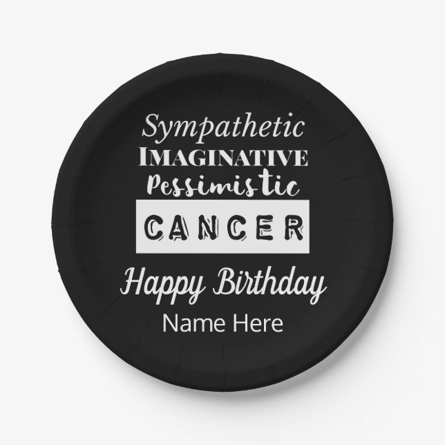 Cancer Zodiac Fun Characteristics Birthday Paper Plate (Front)