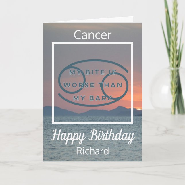 Cancer Zodiac Fun Quote in Blue and White Birthday Card (Front)