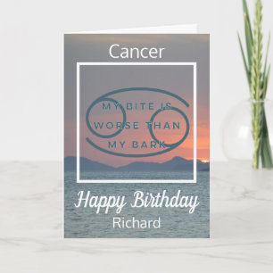 Cancer Zodiac Fun Quote in Blue and White Birthday Card