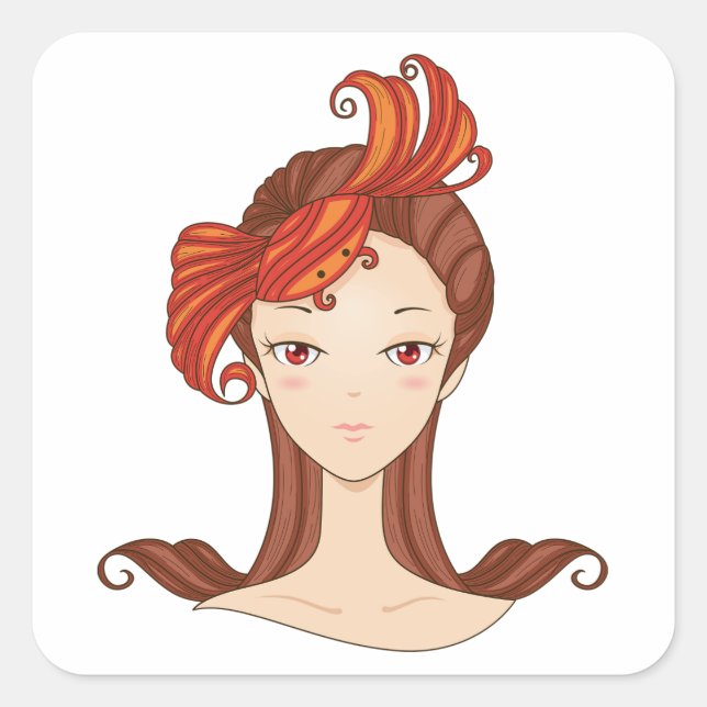 Cancer Zodiac Goddess Red Crab Hair Square Sticker (Front)