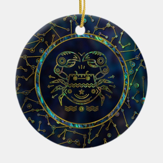 Cancer Zodiac Gold Abalone on Constellation Ceramic Tree Decoration (Front)