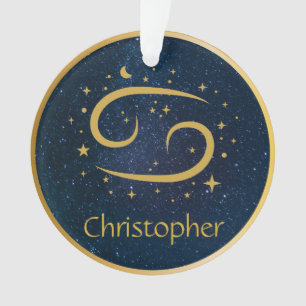 Cancer zodiac gold symbol gold blue personalised ornament