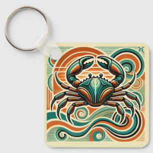 Cancer Zodiac Keychain Retro Design