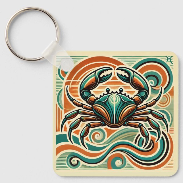 Cancer Zodiac Keychain Retro Design (Front)
