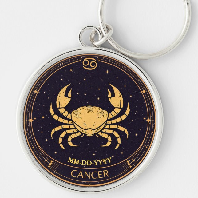 Cancer Zodiac Keychain with Birth Date (Front)