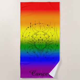 Cancer Zodiac LGBTQ Pride Rainbow Astrology Design Beach Towel