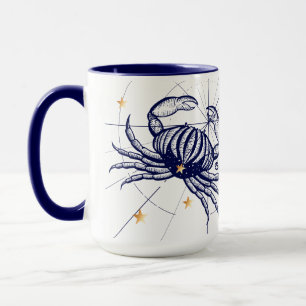 Cancer Zodiac Navy Blue & Gold Birth Mug