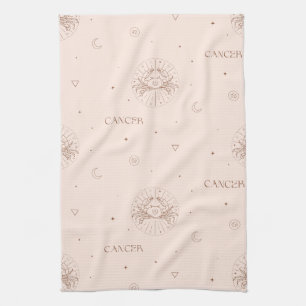 Cancer Zodiac Pattern in Brown and Burgundy Tea Towel