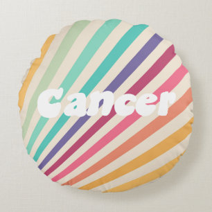 Cancer Zodiac Retro Rainbow Astrology Round Cushion