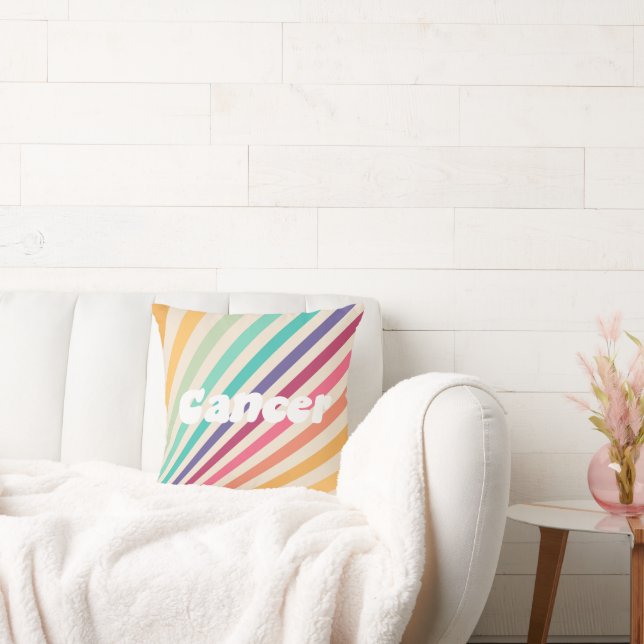 Cancer Zodiac Retro Rainbow Astrology Round Pillow (Couch)