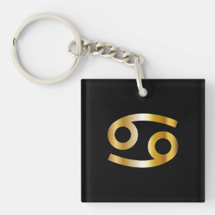 Cancer Zodiac Sign, Black & Gold Keychain
