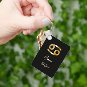 Cancer Zodiac Sign, Black & Gold Keychain