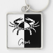 Cancer Zodiac Sign, Black & White Keychain