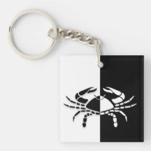 Cancer Zodiac Sign, Black & White Keychain