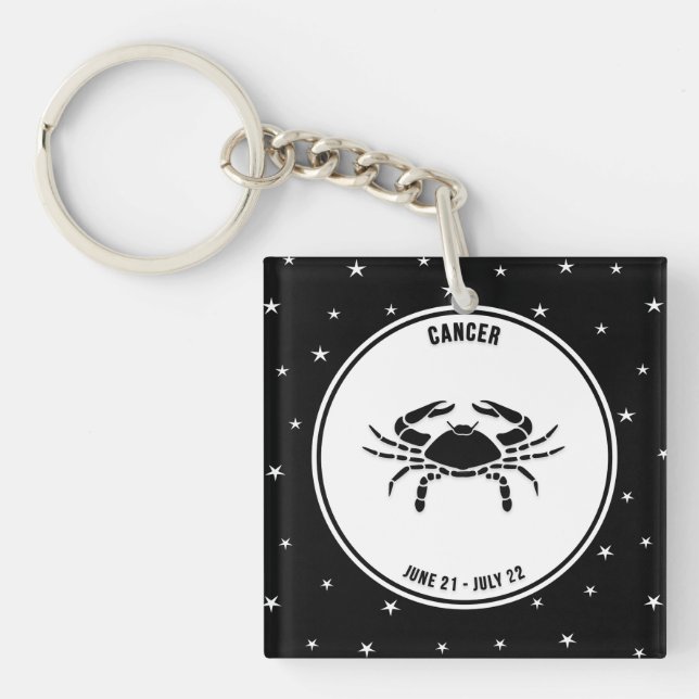 Cancer Zodiac Sign, Black & White Keychain (Front)