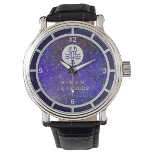 Cancer Zodiac Sign Elegant Custom Name Birth Date Watch