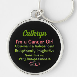 Cancer Zodiac Sign for Girls in Pink and Green Key Ring