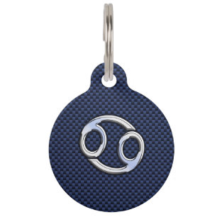 Cancer Zodiac Sign on Blue Carbon Fibre Decor Pet Tag