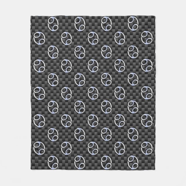 Cancer Zodiac Sign on Charcoal Carbon Fiber Print Fleece Blanket (Front)