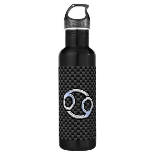 Cancer Zodiac Sign on Charcoal Carbon Fibre Print 710 Ml Water Bottle