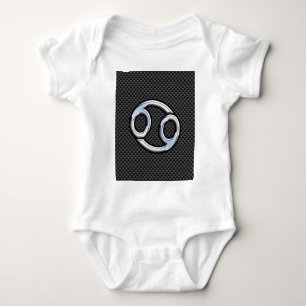 Cancer Zodiac Sign on Charcoal Carbon Fibre Print Baby Bodysuit