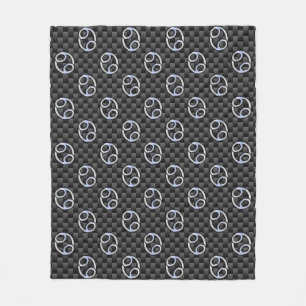 Cancer Zodiac Sign on Charcoal Carbon Fibre Print Fleece Blanket