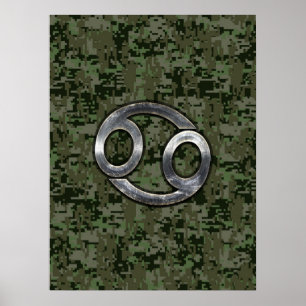 Cancer Zodiac Sign on Green Digital Camouflage