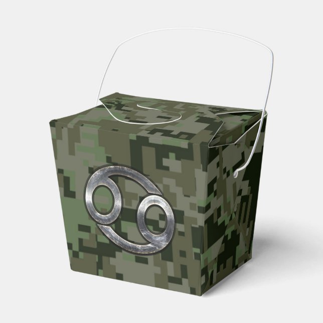 Cancer Zodiac Sign on Green Digital Camouflage Favour Box (Front Side)