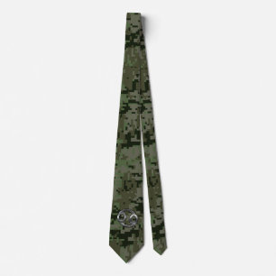 Cancer Zodiac Sign on Green Digital Camouflage Tie