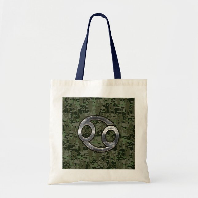 Cancer Zodiac Sign on Green Digital Camouflage Tote Bag (Front)
