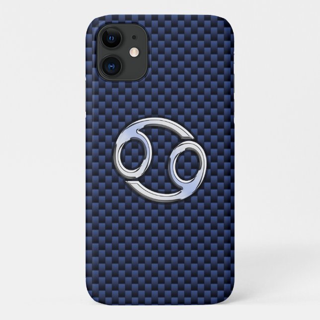 Cancer Zodiac Sign on Navy Blue Carbon Fibre Print Case-Mate iPhone Case (Back)