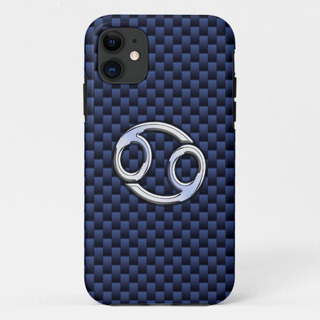 Cancer Zodiac Sign on Navy Blue Carbon Fibre Print Case-Mate iPhone Case (Back)