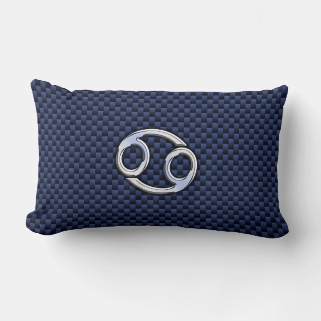 Cancer Zodiac Sign on Navy Blue Carbon Fibre Print Lumbar Cushion (Front)