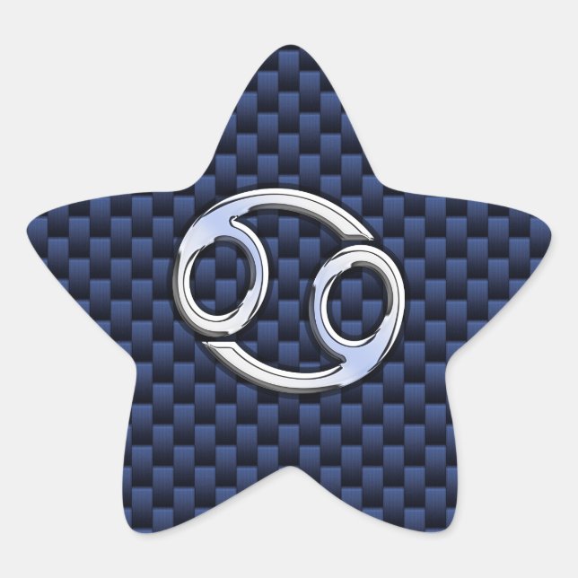 Cancer Zodiac Sign on Navy Blue Carbon Fibre Print Star Sticker (Front)