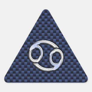 Cancer Zodiac Sign on Navy Blue Carbon Fibre Print Triangle Sticker