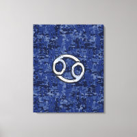 Cancer Zodiac Sign on Navy Blue Digital Camo