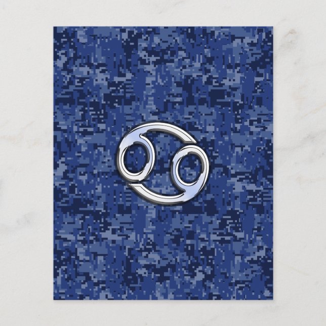 Cancer Zodiac Sign on Navy Blue Digital Camo Flyer (Front)