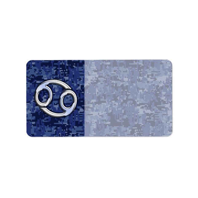 Cancer Zodiac Sign on Navy Blue Digital Camo Label (Front)