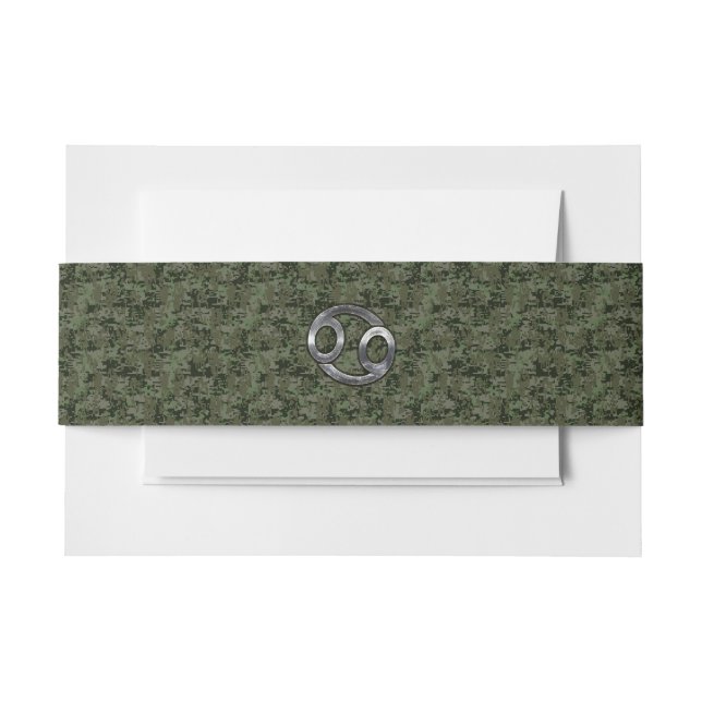 Cancer Zodiac Sign on Olive Green Digital Camo Invitation Belly Band (Front Example)