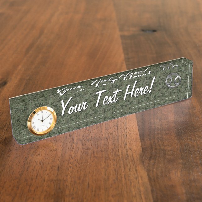 Cancer Zodiac Sign on Olive Green Digital Camo Nameplate (Side)