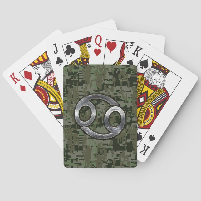 Cancer Zodiac Sign on Olive Green Digital Camo Playing Cards (Back)