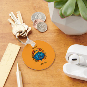 Cancer Zodiac Sign Pop Art - Retro Celestial Crab Key Ring